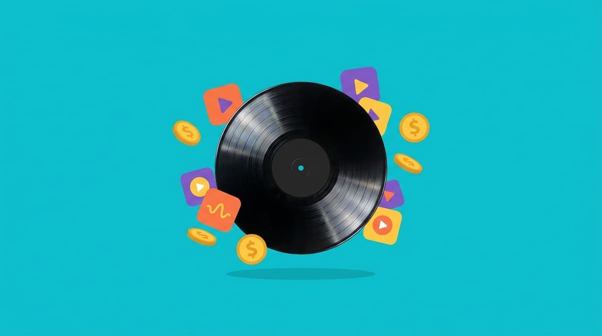 Vinyl records stacked on a turntable