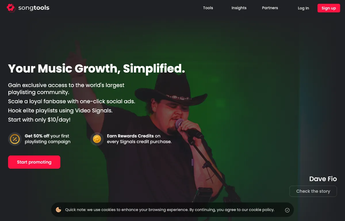 SongTools landing page with the tagline Your Music Growth, Simplified