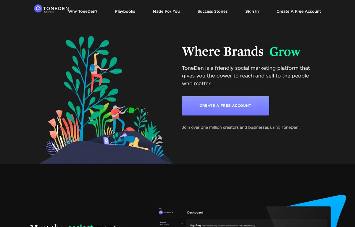 ToneDen landing page with the tagline Where Brands Grow after its Eventbrite acquisition